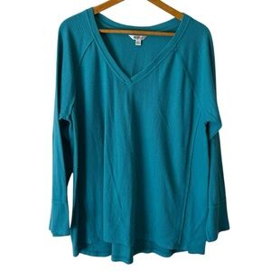 Wildfox Blue V-Neck Oversized Thermal Size XL